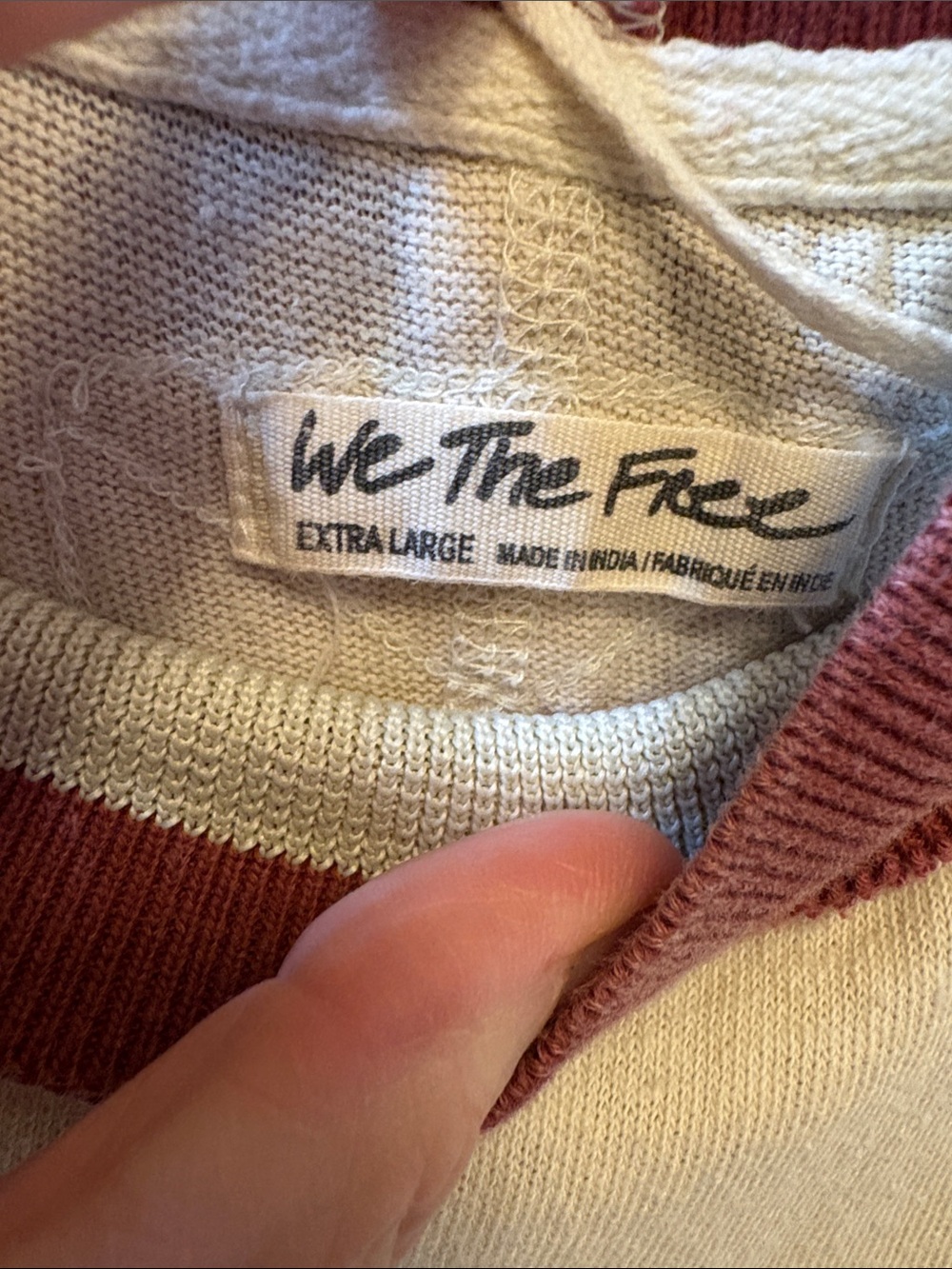 We The Free Cream Turtleneck Sweater with Burgundy Panels and Coral Accents - Picture 2 of 10
